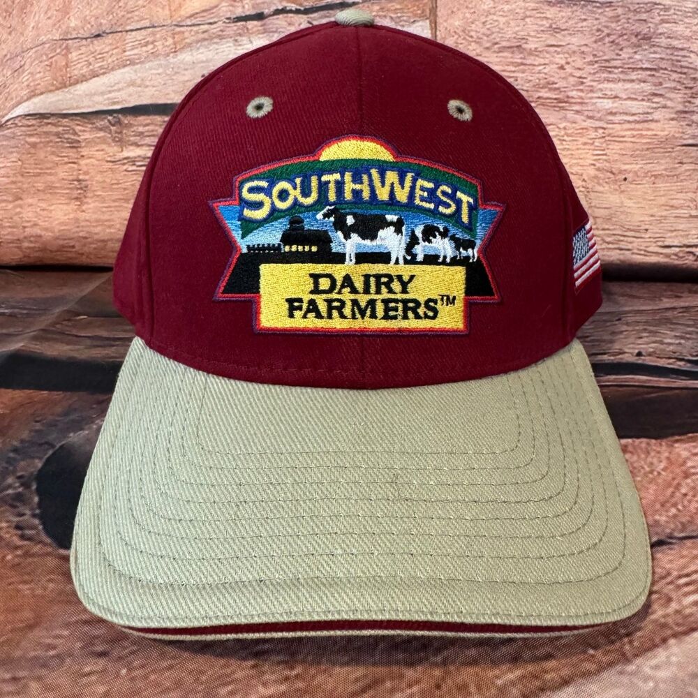 Macco Promotions Southwest Dairy Farmers Baseball Cap Adjustable Maroon Khaki
